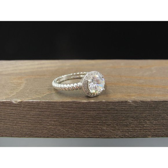 Size 7 Sterling Silver Halo Style CZ Braided Band Ring Vintage Statement - Picture 2 of 8